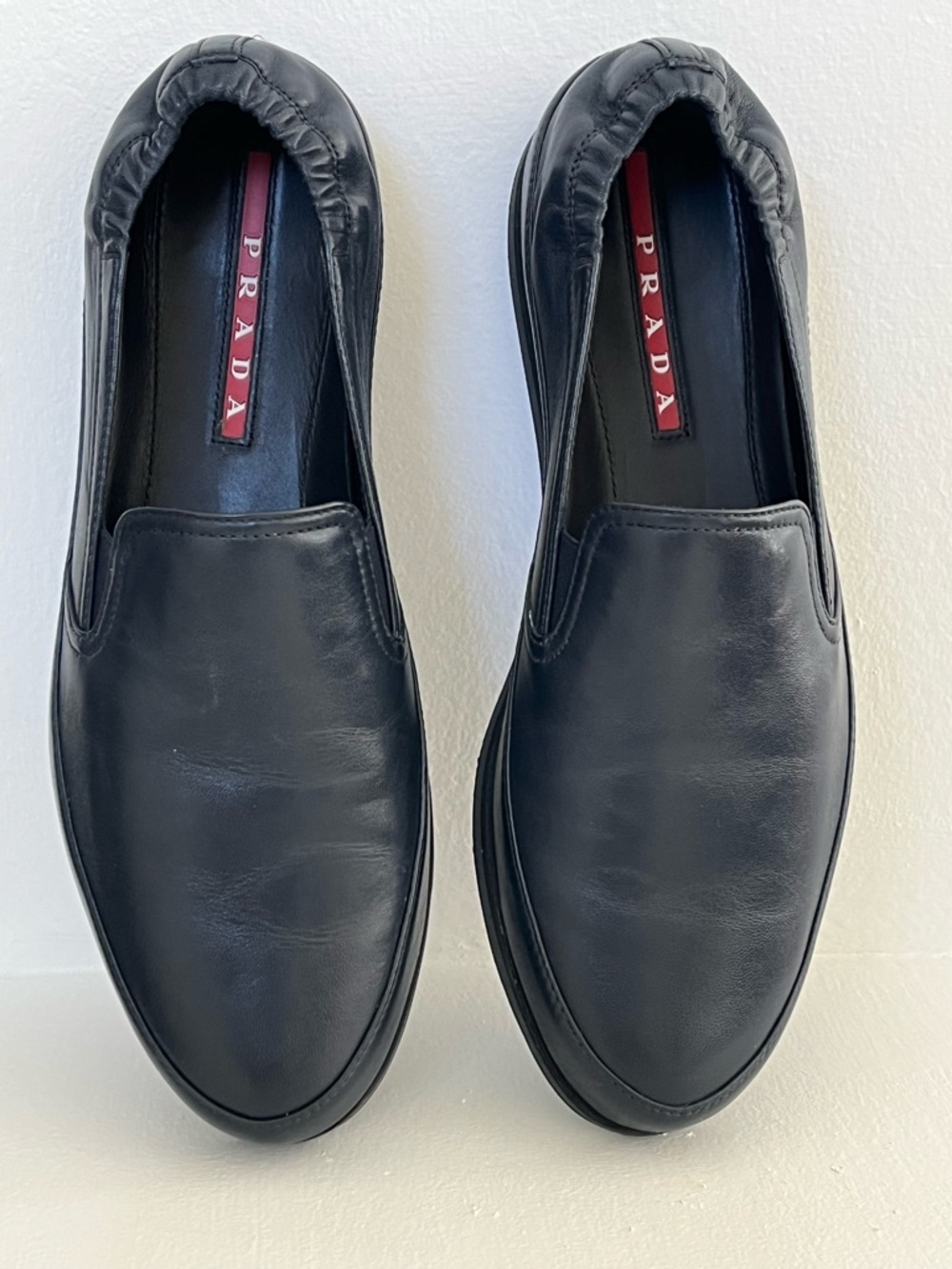 Prada Blue Leather Slip-On Driving Loafers - Picture 2 of 6